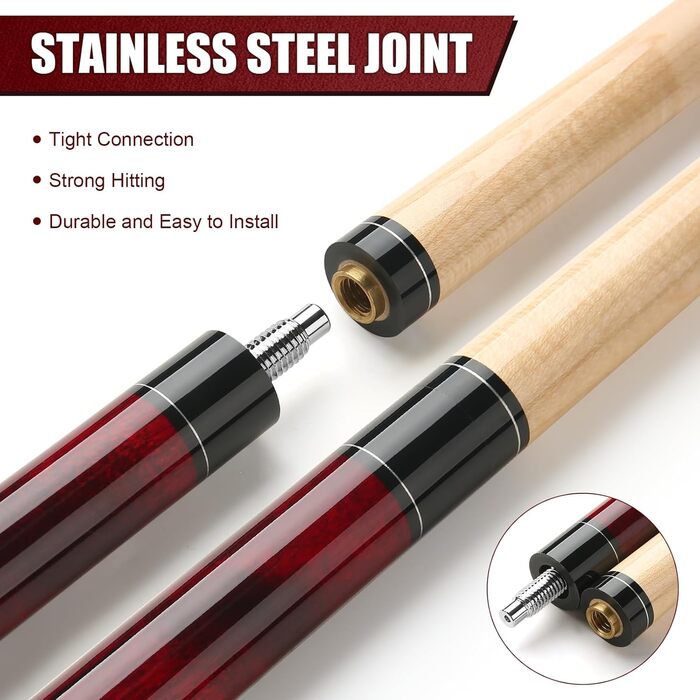 Кю Pool Queue 58 дюймів: Більярдний кий з канадського клена, наконечник 13 мм, для професійних гравців. Білльярдний кий 1/2 Maple, червоний