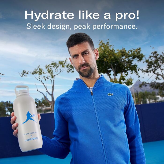 Термос пляшка Waterdrop Microdrink x Novak Djokovic 1.4 л, ізольована нержавіюча сталь, для напоїв, 24 год холоду, 12 год тепла, герметична та ударостійка