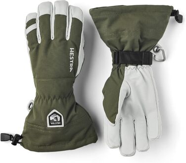 Чоловічі лижні рукавички Hestra Army Leather Heli Ski оливкові, натуральна шкіра, п’яти пальців, розмір 9