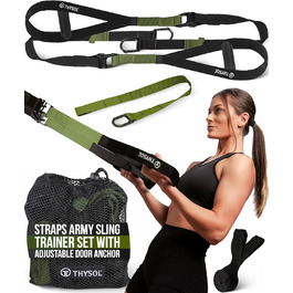 Еластичні стрічки THYSOL Pro Xtreme для фітнесу | Набір для тренувань з регульованим кріпленням для дверей | Для дому, подорожей, використання в приміщенні та на вулиці (Милитарний зелений)