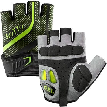 ROTTO Велосипедні рукавички напівпальці унісекс для шосе, фітнесу, даунхілу з гелевою амортизацією (4-Чорний-Зелений, L)