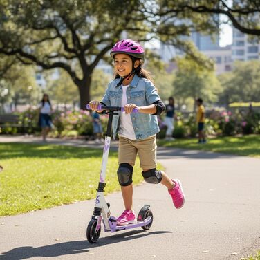 Самокат міський Bergen City Scooter Sonic - алюмінієвий, колеса PU 145мм, амортизатор, гальмо заднє, регульована висота (5+ років), легкий, білий/чорний/рожевий/фіолетовий