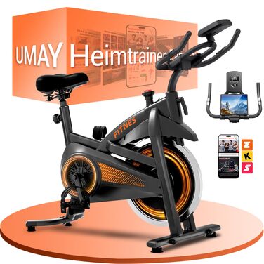 Магнітний велотренажер UMAY 5-в-1 складаний, домашній ергометр з LED-дисплеєм, пульсометром та регулюванням навантаження (16 рівнів), помаранчевий, до 136 кг