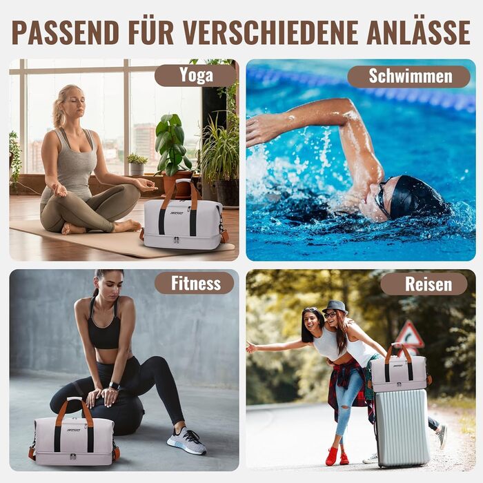 Спортивна сумка та дорожня сумка для жінок та чоловіків з відділенням для взуття та мокрою білизною, велика місткість, легка, водонепроникна сумка для плавання, подорожей, спорту, фітнесу