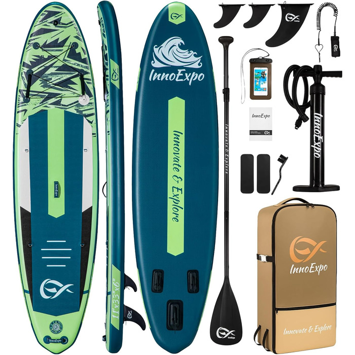 Надувні SUP-дошки InnoExpo 11' з преміум аксесуарами: широка, стійка дошка з антиковзким покриттям для підлітків та дорослих