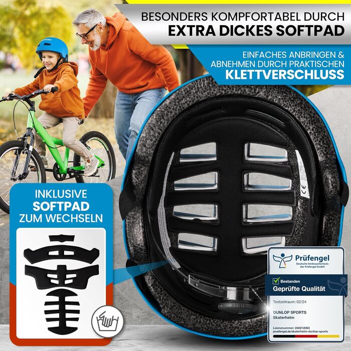 Велосипедний шолом DUNLOP SPORTS для дітей, підлітків та дорослих – міцний, легкий, універсальний, 14 вентиляційних отворів, швидка застібка, автоматичне регулювання