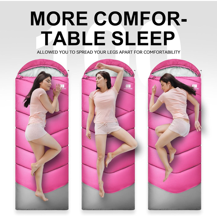 Сплячі мішки для дорослих у холодну погоду, водонепроникні, легкі, рожеві. Підходять для кемпінгу, піших прогулянок, відпочинку на природі та вдома (1,4 кг)