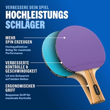 Набір для настільного тенісу PRO-SPIN - з сіткою, м'ячами, сумкою | Для гри 2 гравців | Преміум якість | Фіолетовий/Блакитний