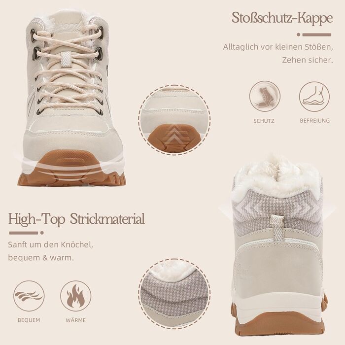 Зимові черевики для жінок, зимові чоботи, теплі трекінгові черевики, снігоступи, світло-бежевий колір, розмір 36-41, EU 38