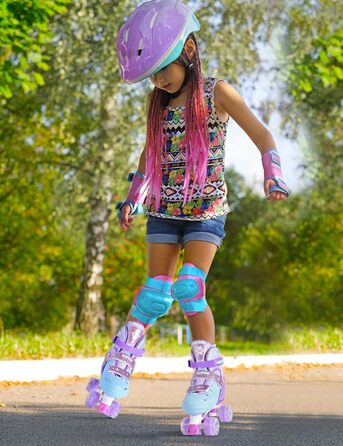 Ролики для дітей 2PM SPORTS: регульовані, рожево-блакитні, для дівчаток-початківців, для катання в приміщенні та на вулиці (M, 32-36 EU)