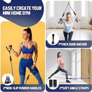 Фитнес-гумки Fokky, набір 5 шт. з різними рівнями опору, з аксесуарами для йоги, пілатесу, силових тренувань (для чоловіків та жінок)