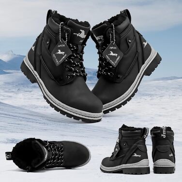 Дитячі зимові черевики JMFCHI для хлопчиків та дівчаток: трекінгові, на шнурівці, з теплим підкладком, чорні, розмір 39 EU