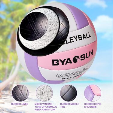 Волейбольний м'яч BYAOSUN для пляжу та залу, розмір 5, рожево-фіолетовий