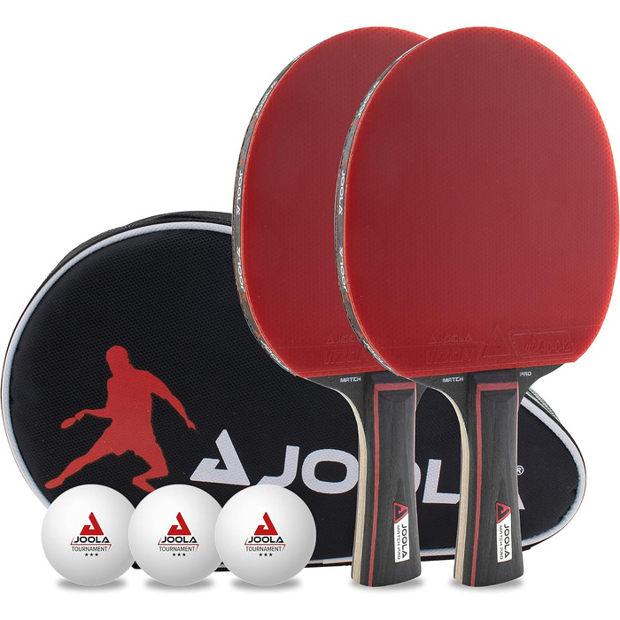 Набір для настільного тенісу JOOLA Duo PRO, 2 ракетки (червона/чорна), 3 м'ячі, чохол, мультиколір, універсальний розмір