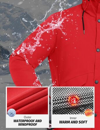 Водонепроникна зимова куртка Voqeen для чоловіків, тепла сноуборд куртка з капюшоном, вітрозахисна Outdoor куртка з термо функцією, Softshell Windbreaker для туризму, червона, XL