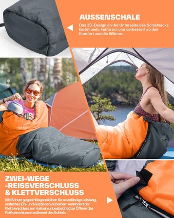 Сплячий мішок Sportneer - компактний та ультралегкий (950г/1500г) - кокон для відпочинку на природі, літній спальний мішок / 3-4 сезони для чоловіків, жінок, дорослих, помаранчевий колір. Підходить для кемпінгу та відпочинку на природі.