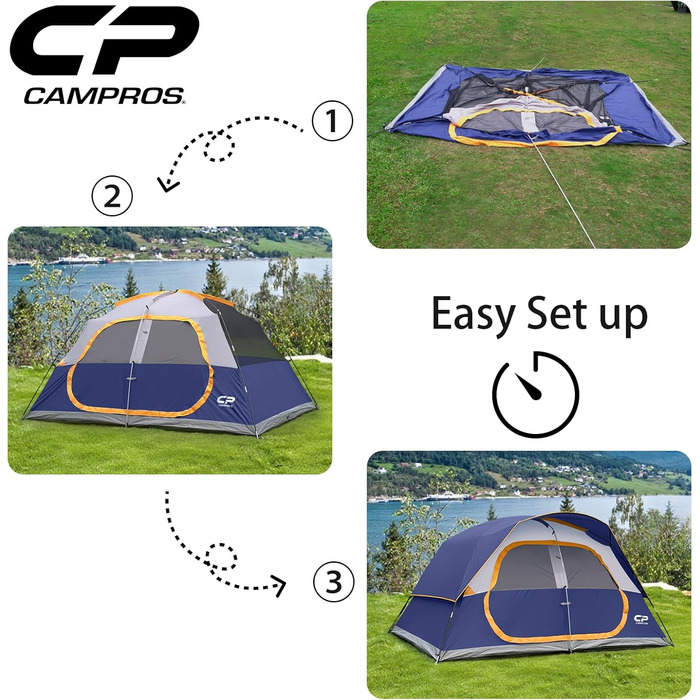 Намет сімейний CAMPROS Campingzelt 6 для 8 осіб, водонепроникний, 366x274x193 см, швидкий монтаж, 4 сезони, блакитний