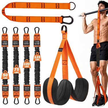 Смуги опору для підтягувань Klimmzughilfe, 50-350lbs, регульований опір та висота, з підставкою для ніг, помаранчеві