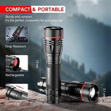 Ліхтарик LED BUCASA, 2000 люмен, 3 режими, збільшення, водонепроникний, для кемпінгу та активного відпочинку (2 шт.)