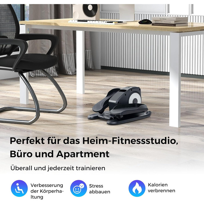 Еліптичний тренажер COSTWAY Mini під стіл, електричний з LED-дисплеєм та пультом дистанційного керування, для дому, портативний, чорний