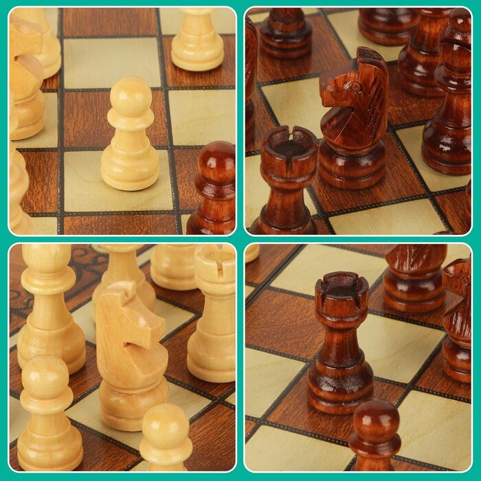 Набір для гри в шахи дерев'яний магнітний 3-в-1, 29 x 29 см. Ідеально для дітей, друзів та сім'ї