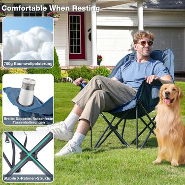 Великий складаний стілець для кемпінгу RELAX FIELD, 227 кг, Navyblue