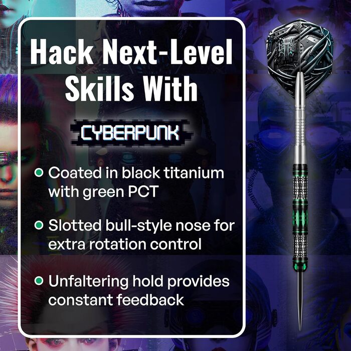 Дротики Shot! Darts AI Cyberpunk 90% вольфрамові 24 г, сталевий наконечник, професійні, для дорослих, Нова Зеландія