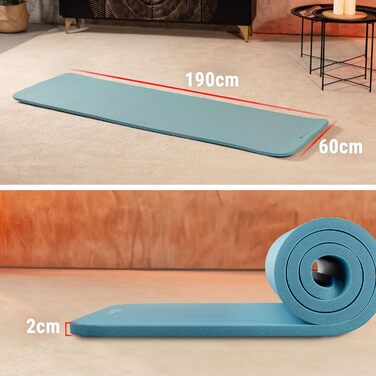 Гимнастичний килимок Hop-Sport 190x60x2 см, протиковзний фітнес-мат з NBR-піни Blue Mist, з ременем для перенесення