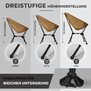 Зручний складаний стілець для кемпінгу Alpinez: легкий, регульований по висоті, компактний | стілець для риболовлі, пляжний стілець з ніжками-кнопками, зелений (бежевий)