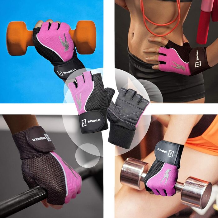 Рукавички для фітнесу жіночі Fitnesshandschuhe, розмір M (16-19 см), рожево-чорно-білі, з шкіри, для силових тренувань
