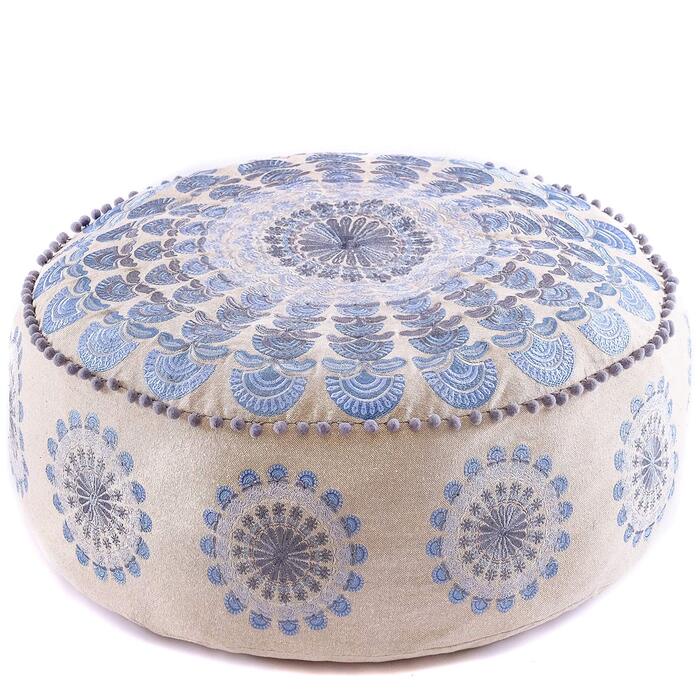 Пуф Mandala Life ART Blauer круглий синій 60x20 см, бавовна, бохо, для дому та тварин, без наповнювача