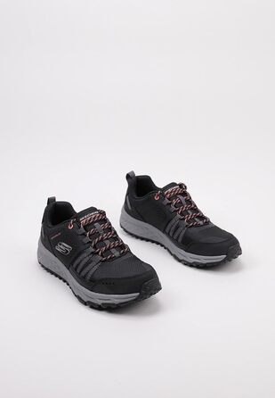 Жіночі туристичні черевики Skechers Escape Plan, чорна шкіра, сітка, рожева окантовка (35 EU)