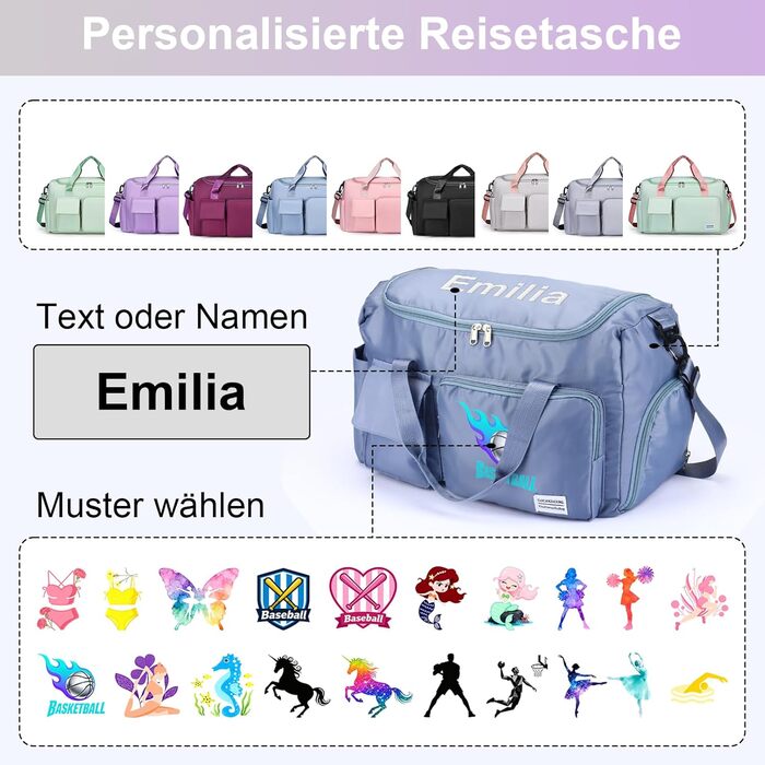 Персоналізована спортивна сумка з ім'ям для жінок та чоловіків, велика водонепроникна сумка для подорожей, фітнесу та йоги з відділенням для взуття та мокрих речей