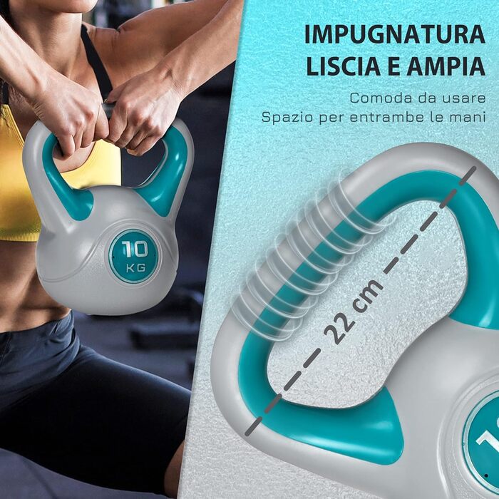 Гиря SPORTNOW 10 кг PU з піском, плоске дно, зручна ручка, для фітнесу, присідань та розтяжки, 22x16x26 см, темно-зелена