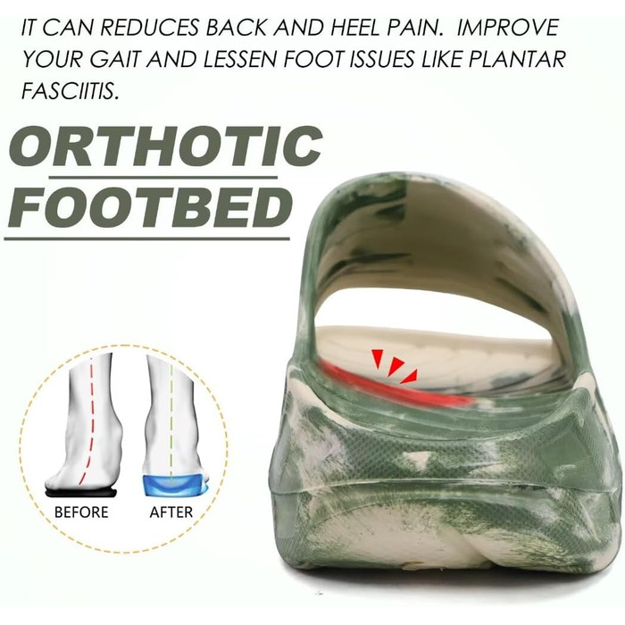 Чоловічі літні сандалі KuaiLu з підтримкою склепіння стопи, ортопедичні шльопанці від плоскостопості, зелені камуфляжні (40 EU)