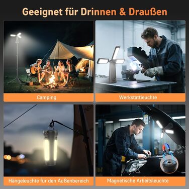 Портативна LED кемпінгова лампа на акумуляторі 15000mAh з телескопічним штативом, 5500LM, IP65, вологостійка, для кемпінгу, подорожей, будівництва та надзвичайних ситуацій (чорна)