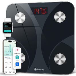 Ваги Etekcity FIT8S для тіла з Bluetooth та додатком: Цифрові ваги для вимірювання ваги, BMI, жиру, м'язів (180 кг, точність 0.05 кг, чорні)