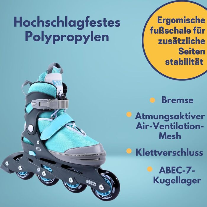 Дитячі ролики-інлайнери Best Sporting, 5-разове регулювання розміру, блакитні. Міцні та якісні інлайнери з гальмом, 4 колеса, розмір 29-33