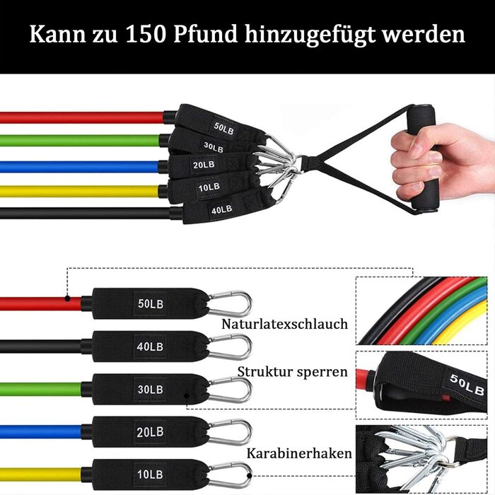 Набір еластичних стрічок для фітнесу Aoory з ручками, петлями для ніг та фіксатором для дверей (11 шт.) для комплексних тренувань, йоги, пілатесу та фітнесу