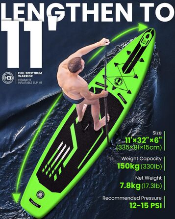 Надувний SUP Борд для дорослих та підлітків | Комплект SUP Борд з аксесуарами | 290/320/335см, Зелений