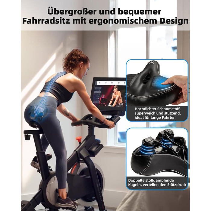 Зручний велосипедний сидіння з подвійною амортизацією, Memory Foam, для Peloton Bike, Mountain Bike, чоловіків та жінок, білий