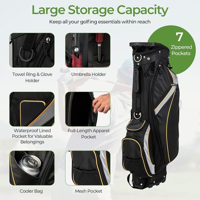 Сумка для гольф-клубу LIFEZEAL зі стійкою, 8 відділень, для чоловіків та жінок, 28 x 21 x 89,5 см