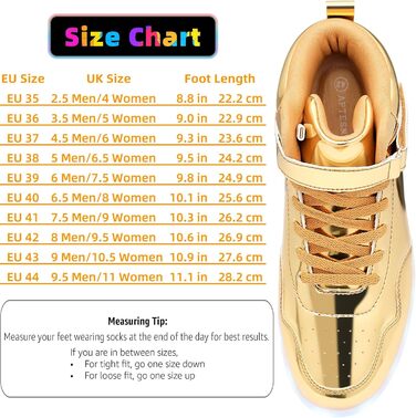 APTESOL LED кросівки високі, світлодіодні, зарядка USB, золото, для жінок та чоловіків, 42 EU