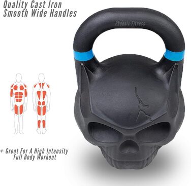 Гиря Phoenix Fitness Skull з важкого чавуну для фітнесу, бодібілдингу, силових та кардіо тренувань, професійне обладнання для дому та спортзалу, 12/16/20/24 кг