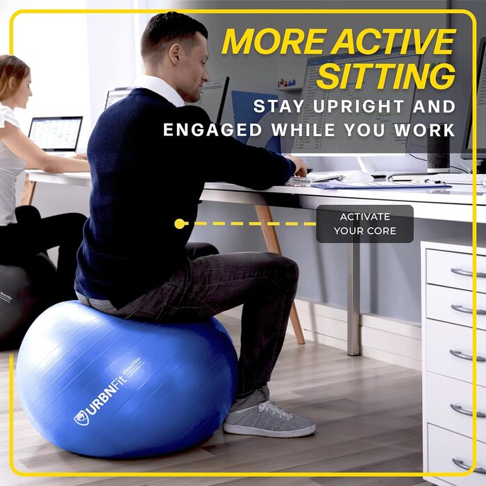 Фітбол URBNFit 65 см для фітнесу, йоги, вагітності та балансу. Антивибуховий, з насосом, підходить для офісу, дому, спортзалу. Червоний.