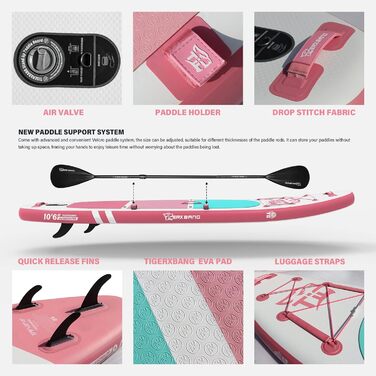 Надувна SUP-дошка TIGERXBANG Defender Pro 320 см, рожева, для сапсерфінгу
