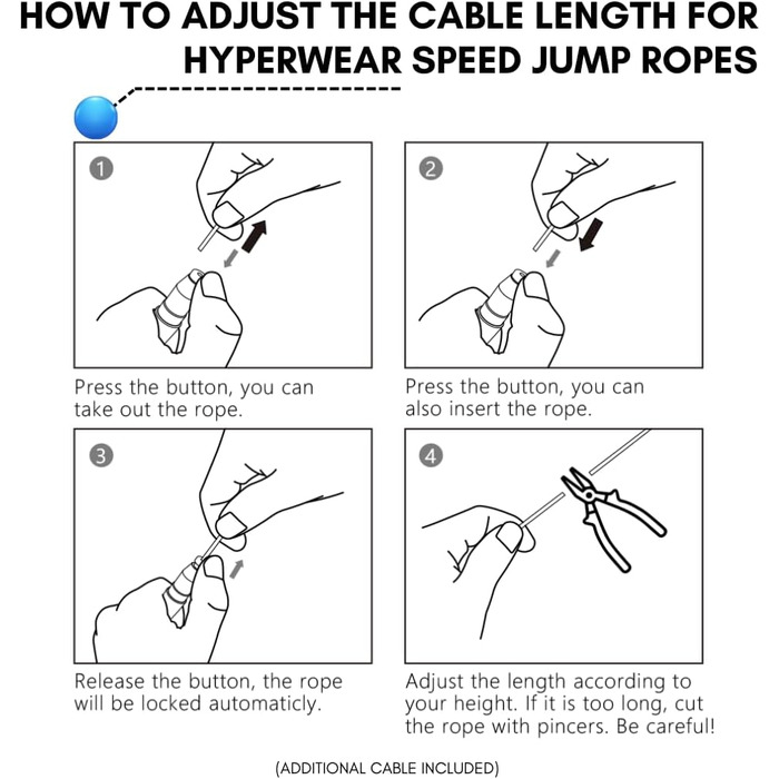 Скакалка Hyperwear Adjustable Speed з запатентованою системою блокування, алюмінієвими ручками з силіконовим покриттям та додатковим тросом для CrossFit, боксу та фітнесу