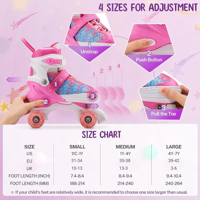Розкладні роликові ковзани Gonex з підсвічуванням для дівчаток, хлопчиків, дітей та дорослих (B-STERN ROSA, розмір 31-34)