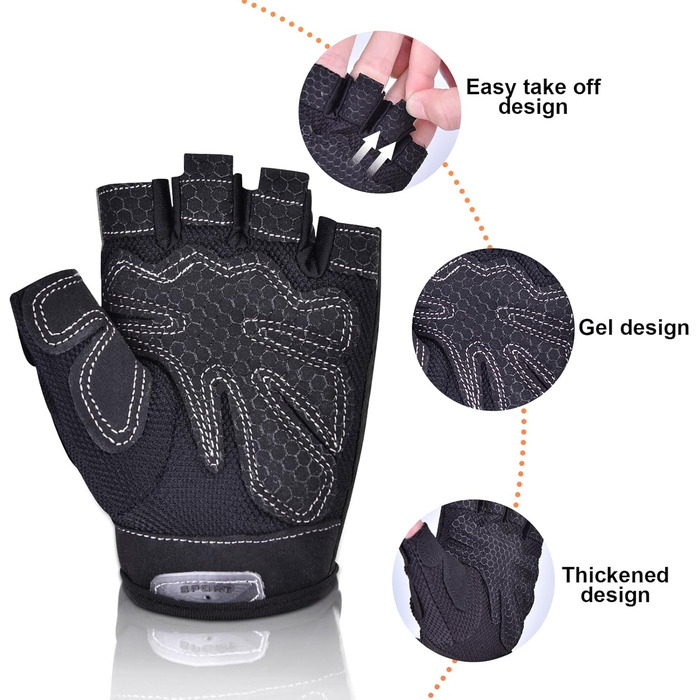 Велосипедні рукавички для жінок та чоловіків, MTB, тренувальні, спортивні, Habfinger, для шосе та гірського велосипеда, силові, з антиковзким покриттям, літні, чорні (L)