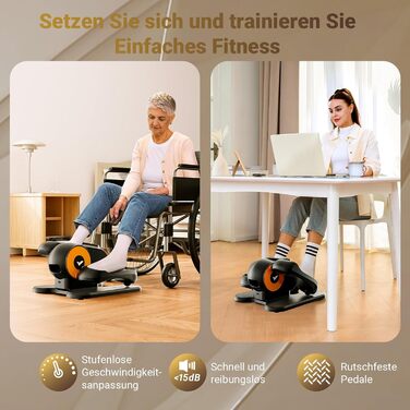 Міні еліптичний тренажер MERACH для дому, електричний крос-тренажер під стіл з пульт дистанційного керування, дисплеєм, 12 швидкостей, петлі для ніг, тихий та портативний, для людей похилого віку та дорослих (E37-Schwarz)